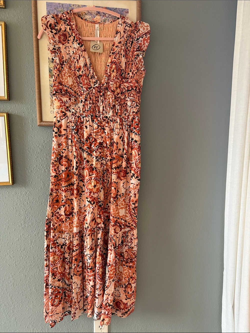 Anthropologie Peach Paisley Maxi Dress